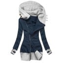 Sweat à capuche prolongé pour femmes avec zip oblique Coupe ajustée Bordure contrastante et poignets avec trou pour le pouce Boutons 3