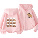 Sweat à capuche zippé pour enfants avec motif de capybara style Kawaii manga Polyester Sweat uni avec poches Vêtements unisexes pour garçons et filles 3