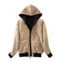 Sweat à capuche zippé pour femmes avec fourrure chaude à l'intérieur Sweat chaud avec poches avant et bords côtelés Polyester et coton 5