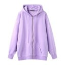 Sweat à capuche zippé pour femmes Coupe oversize ample avec épaules tombantes Poche kangourou Manches et ourlet côtelés Mélange de polyester 3