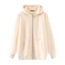 Sweat à capuche zippé pour femmes Coupe oversize ample avec épaules tombantes Poche kangourou Manches et ourlet côtelés Mélange de polyester 19