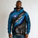 Sweat à capuche zippé pour homme avec cordon de serrage et impression de rayures obliques et de lignes géométriques dans un style motocross bleu 1