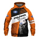 Sweat à capuche zippé pour homme avec impression de crâne et rayures noires sur le devant dans un style motard orange 1