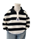 Sweat à rayures pour enfants avec col à boutons en coton et polyester haut noir et blanc à manches longues pull de mode printanier pour garçons et filles 3