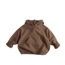 Sweat en tricot pour enfants avec capuche et poches en coton et polyester Pull vintage uni à manches longues pour garçons et filles 1