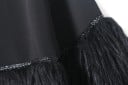 Sweat noir pour femmes avec de longues franges duveteuses sur les manches et le bas Bande décorative de pierres Rond col Polyester et coton 4
