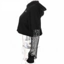 Sweat-shirt court pour femme avec capuche et manches en maille Crop top noir à manches courtes avec maille Manches étroites Coton avec élasthanne 4