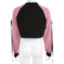 Sweat-shirt court pour femme avec encolure ronde Corps noir et manches raglan roses Zips décoratifs et sangles pendantes Polyester, coton et spandex 6