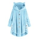 Sweat-shirt en peluche pour femmes avec capuche et oreilles de chat Coupe plus longue avec boutons et poches Ourlet arrondi 8