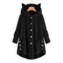 Sweat-shirt en peluche pour femmes avec capuche et oreilles de chat Coupe plus longue avec boutons et poches Ourlet arrondi 4