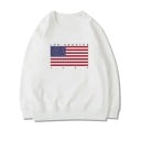 Sweat-shirt femme sans capuche avec imprimé du drapeau américain et inscription Col rond Manches longues Poignets et ourlet côtelés 2