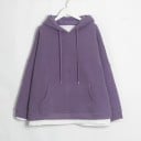 Sweat-shirt oversize pour femmes avec capuche et poche kangourou Aspect superposé avec un ourlet blanc Épaules tombantes Fentes latérales 2