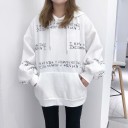 Sweat-shirt oversize pour femmes avec capuche Imprimé de slogans écrits à la main en lignes Poche kangourou Épaules tombantes Manches 6