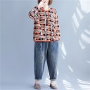 Sweat-shirt oversize pour femmes avec motif Coupe ample avec épaules tombantes Col rond Manches longues Polyester avec coton et spandex 3