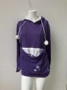 Sweat-shirt pour femme avec poche kangourou pour animal de compagnie Capuche avec oreilles et cordons avec pompons Motif de pattes Manches 3