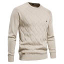 Sweater de algodão para homem com mangas longas e decote redondo Sweater de malha de uma só cor Moda casual elegante Roupa de outono e inverno 3