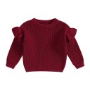 Sweater de bebé tricotado com folhos em algodão e acrílico de manga longa top solto de cor única com decote redondo O-neck para meninas e meninos 18