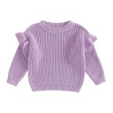 Sweater de bebé tricotado com folhos em algodão e acrílico de manga longa top solto de cor única com decote redondo O-neck para meninas e meninos 7