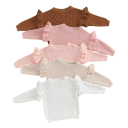Sweater de bebé tricotado com folhos em algodão e acrílico de manga longa top solto de cor única com decote redondo O-neck para meninas e meninos 6