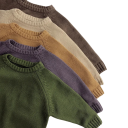 Sweater de malha infantil em algodão puro estilo vintage suéter unicolor para rapazes e raparigas com decote em O top suave para bebés Outono Inverno 5