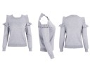 Sweater feminino com recortes em volantes nos ombros J2449 13