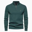 Sweater masculino com gola alta com fecho de correr Manga longa Sweater de malha lisa Moda de inverno elegante Algodão Lycra Sweater confortável Várias cores 4