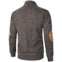 Sweater masculino de manga longa com colarinho Sweater elegante de uma só cor com botões no colarinho Patches castanhos nos cotovelos Poliéster Várias cores 12