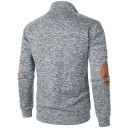 Sweater masculino de manga longa com colarinho Sweater elegante de uma só cor com botões no colarinho Patches castanhos nos cotovelos Poliéster Várias cores 19