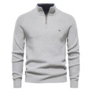 Sweater masculino de mangas longas e gola alta Sweater elástico de algodão com fecho de meio zíper Sweater moderno de uma só cor várias cores 12