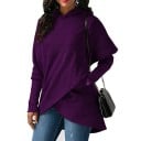 Sweatshirt assimétrica feminina com capuz e bainha cruzada Comprimento prolongado sobre os lados Bolso e mangas longas Poliéster 4