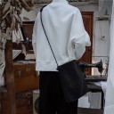 Sweatshirt assimétrica feminina com gola alta Corte solto com ombros caídos Bainha assimétrica Mangas largas e longas Algodão e poliéster 7