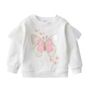 Sweatshirt blanc pour fille avec broderie de papillon et col rond à enfiler avec des manches longues décoratives et des bords côtelés 1