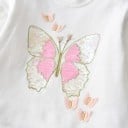 Sweatshirt blanc pour fille avec broderie de papillon et col rond à enfiler avec des manches longues décoratives et des bords côtelés 2