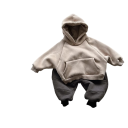 Sweatshirt de fleece infantil de inverno com capuz Algodão e poliéster Corte solto com bolsos Pullover quente 6