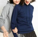 Sweatshirt de malha feminina com capuz e cordão ajustável Mangas raglan longas Bainha e punhos em ribana Poliester 12