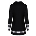 Sweatshirt feminina assimétrica com gola e punhos em xadrez Painel frontal assimétrico com botões Bainha arredondada Mangas longas Poliéster 4