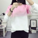 Sweatshirt feminina bicolor sem capuz Transição suave da cor para o branco Decote redondo com ribana Mangas longas Algodão e poliéster 4