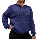 Sweatshirt feminina com capuz e bolsos Sweatshirt lisa em poliéster com a inscrição Los Angeles Peça de vestuário casual estilosa 6