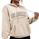 Sweatshirt feminina com capuz e bolsos Sweatshirt lisa em poliéster com a inscrição Los Angeles Peça de vestuário casual estilosa 9