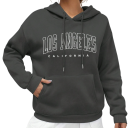 Sweatshirt feminina com capuz e bolsos Sweatshirt unicolor com a inscrição Los Angeles Peça confortável de lazer em poliéster macio 6
