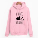 Sweatshirt feminina com capuz e estampa de panda a dormir Frase engraçada sobre aversão às manhãs Bolso canguru Corda no capuz Punhos 3