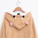 Sweatshirt feminina com capuz e motivo de cão shiba inu Orelhas e olhos no capuz Cauda nas costas Patas nas mangas Bolso canguru Algodão 3