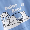 Sweatshirt feminina com capuz e orelhas de urso Impressão de ursos polares Azul claro com mangas brancas Bolso canguru Manga longa Poliéster 5