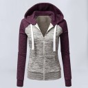 Sweatshirt feminina com fecho de correr e capuz Mangas raglan em cor contrastante Centro em cinza melange Bolsos frontais Bainhas 3
