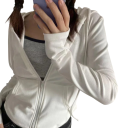 Sweatshirt feminina com fecho e capuz e bolsos Sweatshirt de uma só cor em poliéster suave Peça confortável para o tempo livre 4