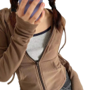 Sweatshirt feminina com fecho e capuz e bolsos Sweatshirt de uma só cor em poliéster suave Peça confortável para o tempo livre 6