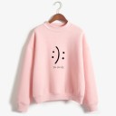 Sweatshirt feminina com smile Corte solto com colarinho baixo Ombros caídos Punhos e barra canelados Algodão e poliéster 5
