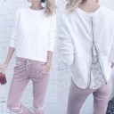 Sweatshirt feminina de mangas longas com fecho éclair nas costas Inserção de renda com padrão floral Decote redondo Sweatshirt 6