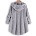 Sweatshirt feminina felpuda com capuz e orelhas de gato Corte mais longo com botões e bolsos Bainha arredondada com botões 11