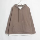 Sweatshirt feminina oversized com capuz e bolso canguru Visual em camadas com bainha branca Ombros caídos Aberturas laterais Poliéster 7